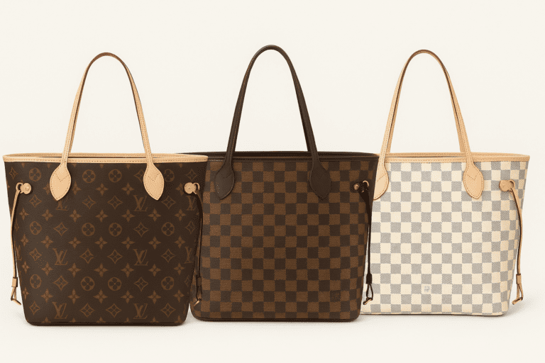 Louis Vuitton Neverfull Handbag in monogram, Damier Eben, Damier Azur tote bag